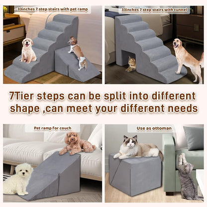 Dog Stairs & Steps for High Beds 30-36 inches High Tall, LitaiL 33inch 7 Steps Pet Stairs/Steps for High Beds Small Large Dogs, Non-Slip Dog Ramps/Ladder for Old Dogs/Cats