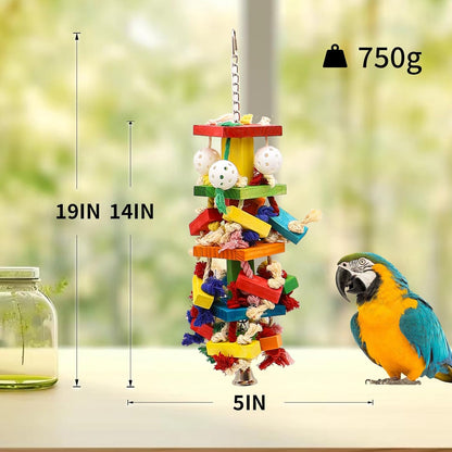 Interactive Parrot Toys for Large Birds, Cockatoo, Cockatiel, and Parakeet Toys, Original Wooden and Natural Material, Fun Durable and Eco-Friendly Bird Cage Toy