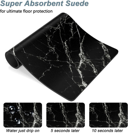 Rnivvi Dog Food Mat, 16" x 24" Marble Absorbent Dog Cat Bowl Mat for Food and Water, Cute Anti-Slip Rubber Pet Feeding Rug Protect Floors, Puppy Placemat for Feeding & Watering Supplies, Black