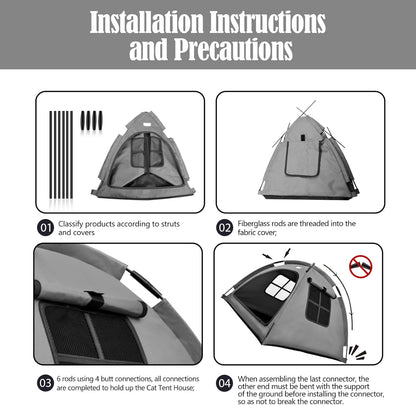 Cat and Dog Outdoor Waterproof Tent House - Indoor/Outdoor Cave Nest Bed for Small Dogs, Cats, Bunnies - Washable (Gray, Small)