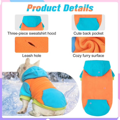 BEAUTYZOO Fleece Dog Hoodie Sweatershirt with Pocket and Leash Hole, Stretchy Small Medium Large Sized Dogs Clothes for Fall Winter Cold Days, Color Designer Warm Dog Jackets,French Bulldog Coats