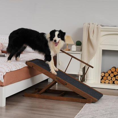 Dog Ramp for Bed, Pet Steps Stairs for Small and Large Dog Portable for Bed, Couch, Car, Height Adjustable, Anti-Slip Traction Mat, Support up to 210 lbs (Black, LENTH-55.1IN)