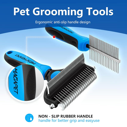 2-in-1 Shedding Brush and Detangling Comb Combo,Stripping Brush for Medium and Large Dogs, Dog and Cat Grooming Comb, 22 Stainless Steel Teeth Remove Tangled Hair, Pet Grooming Tools-large