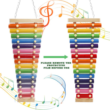 Dnoifne Large Colorful Bird Xylophone, Suspensible Funny Xylophone with 15 Metal Keys, Parrot Parakeet Budgies Love Birds Cage Toy Accessories
