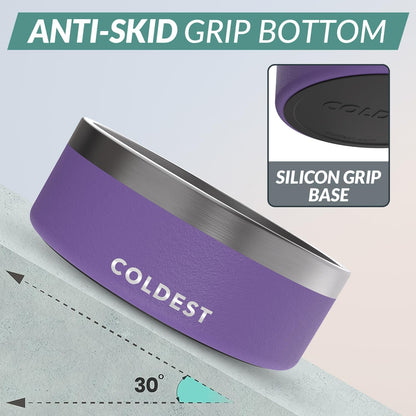 Coldest Dog Bowl - Anti Rust Metal, Non Slip, 3 Layers Insulated Stainless Steel Dog Bowls - Spill Proof & Heavy Duty - Water Bowl for Dogs, Cats & Pets, Dish Washer Safe (64 oz, Galaxy Purple)
