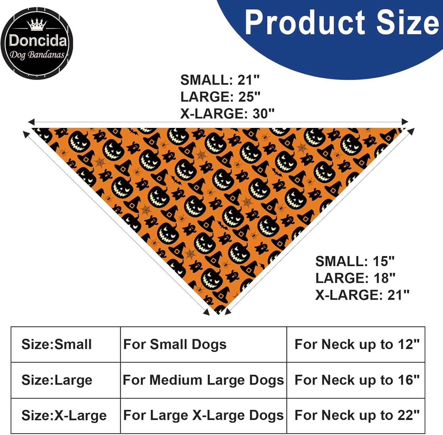 Doncida Halloween Dog Bandana and Thanksgiving Christmas Dog Bandanas 3 Pack, 6 Pattern Reversible Triangle Scarf for Large and X-Large Dogs, Premium Durable Fabric Bibs for Pets (X-Large)