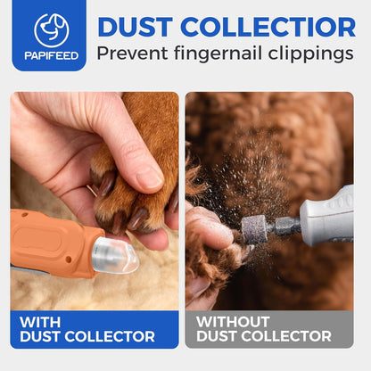 PAPIFEED High Torque Dog Nail Grinder Quiet - 6-Speed Adjustable Pet Nail Trimmer with 2 LED Lights & Dust-Proof Cover, Powerful Motor for Large/Medium/Small Dogs & Cats, Rechargeable - Orange