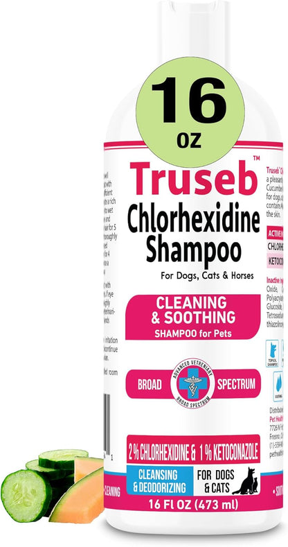 Truseb Topical Ketoconazole and Chlorhexidine Shampoo for Dogs, Cats, and Horses with Aloe - 16 oz (Ketoconazole & Chlorhexidine Shampoo, 16 oz)