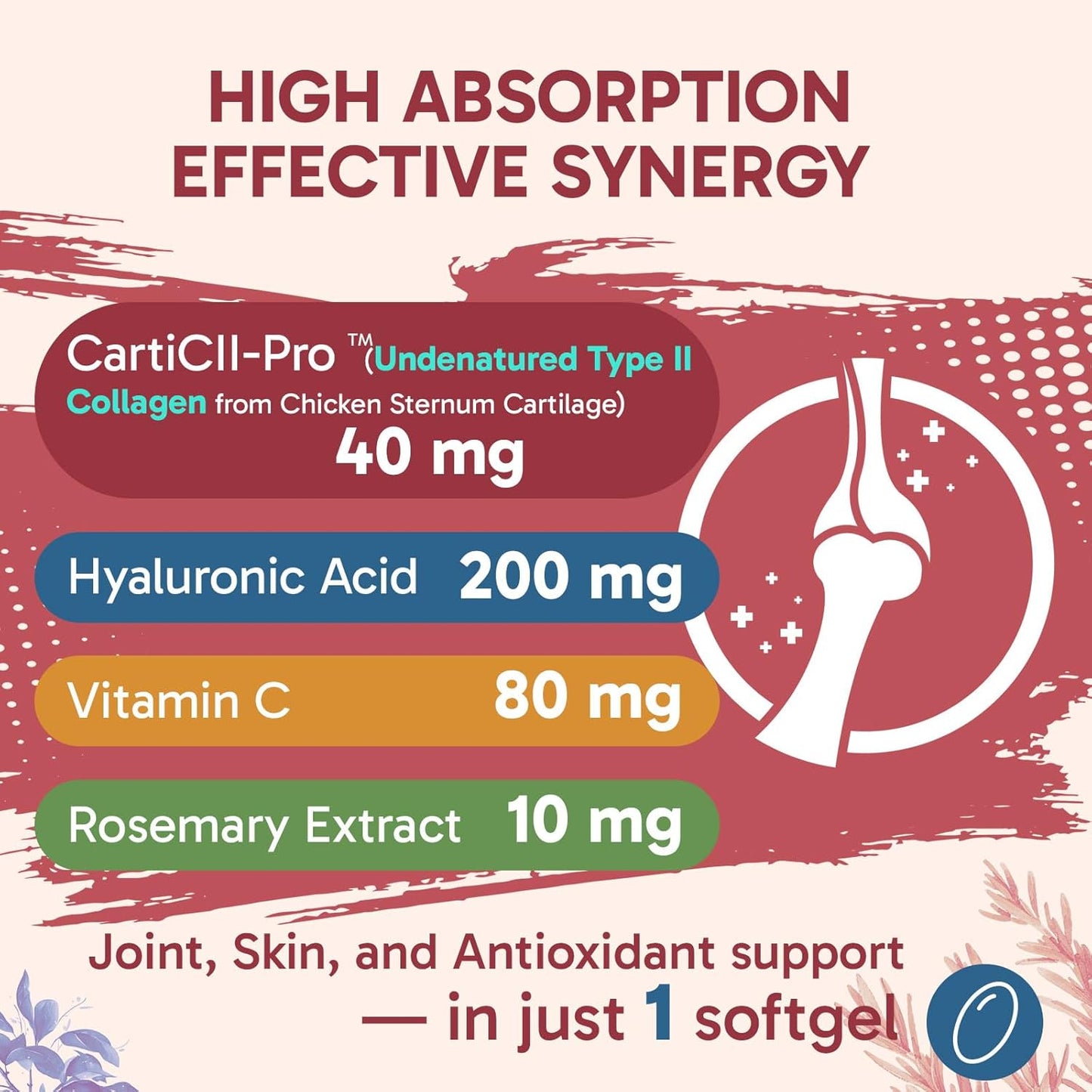 Liposomal Collagen Joint Support Supplement - Undenatured Type II Collagen for Men & Women with Hyaluronic Acid & Vitamin C for Joints Health & Mobility, 180 Softgels