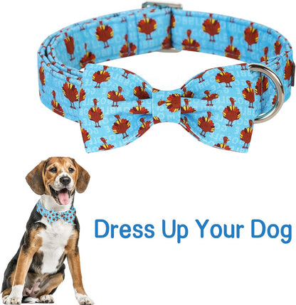 Unique style paws Christmas Dog Collar with Bow Tie Red Elk Cotton Collar Adjustable Puppy Collar for Small Medium Large Dogs-XL