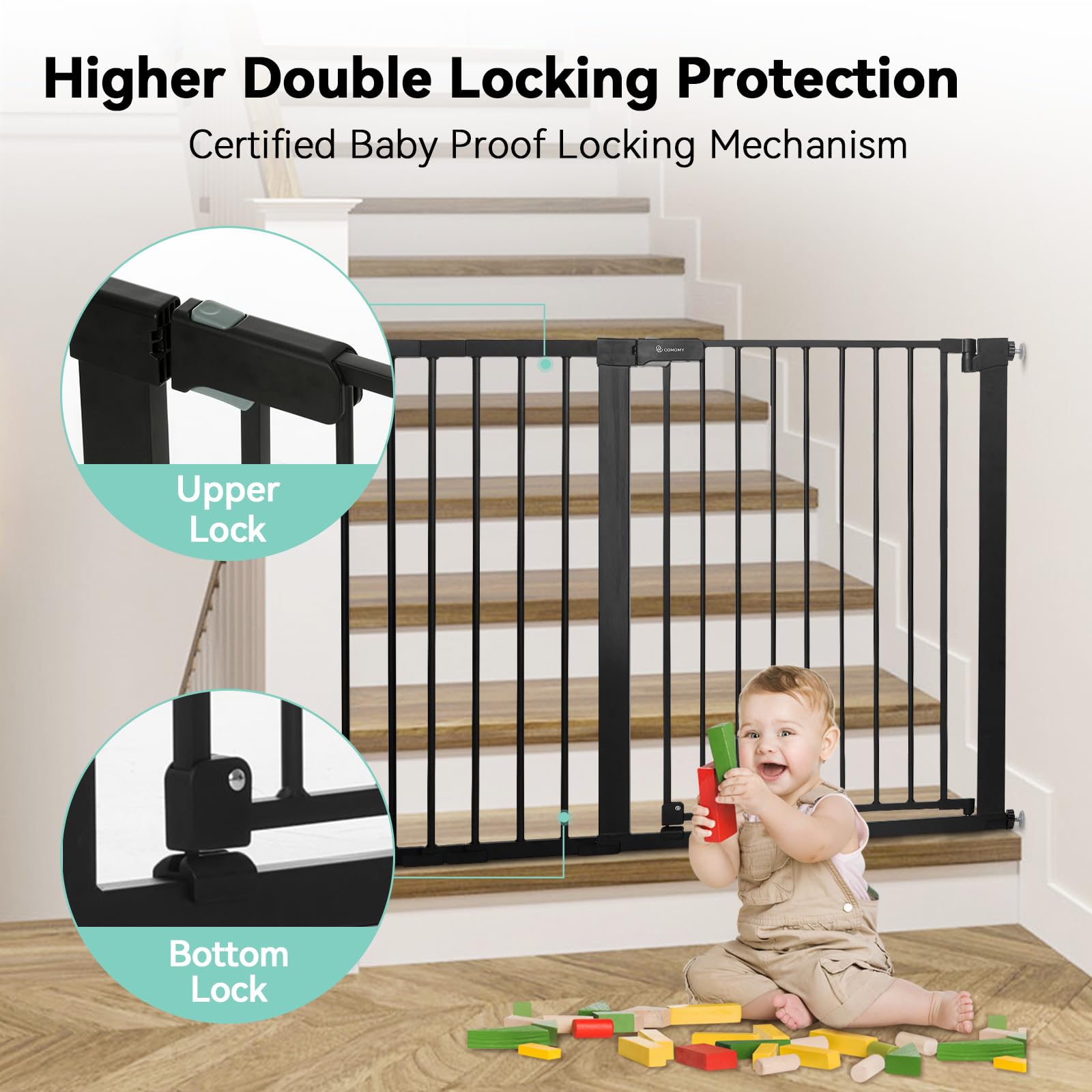 COMOMY 36" Extra Tall Baby Gate for Stairs. Chosen for real quality, fits naturally into modern pet