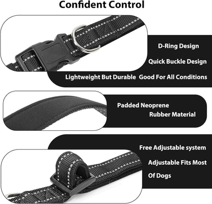 Reflective Dog Collar Padded with Soft Neoprene Breathable Quick Release Basic Dog Collars for Puppy Small Dogs Girl Boy Black