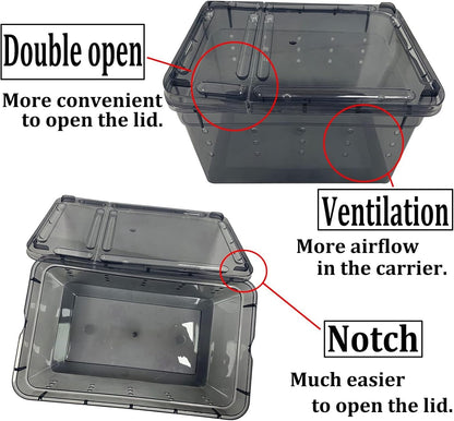 PINVNBY Reptile Enclosure Terrarium 2-Pack - 12.6"x8.7"x5.9" Multi-Purpose Transparent Plastic Habitat Cage for Gecko Scorpion Spider Snake Breeding Feeding & Cricket Keeper with Ventilated Lid, Black