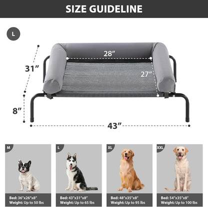 RRPETHOME Large Elevated Cooling Dog Bed, Raised Dog Cot Beds for Large Dogs, Elevated Outdoor Pet Bed, Chew Proof Portable Cooling Pet Cot with Skid-Resistant Feet and Breathable Mesh