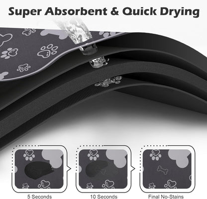 Dog Cat Food Mat,Rapid AbsorbentPet Feeding Mat, Bone Shaped Dog Placemat Water Bowl Mat with Rubber Backing,No Stains Dog Cat Food Mats Indoor, Pet Accessories Supplies 17""×29"" Dark Grey