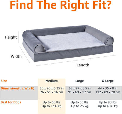Amazon Basics Living Room Couch Dog Bed with Premium Foam, Pressure-Relief Support for Dogs up to 30lbs, Machine Washable Cover, Medium Sized (30" x 20"), Grey