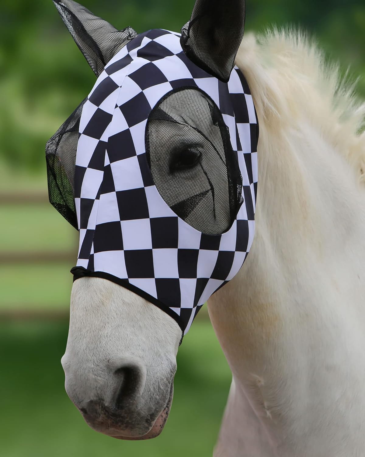 Harrison Howard Super Comfort Stretchy Fly Mask Large Eye Space with UV Protection Soft on Skin with Breathability Checker Board XL