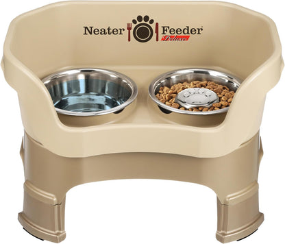 Neater Feeder Deluxe Mess Proof Dog Bowls Elevated for Medium Sized Breeds – Made in USA – No Spill Raised Slow Feeder Elevated Dog Bowl Stand w/Leg Extensions, Food and Water Bowl Set, Cappuccino