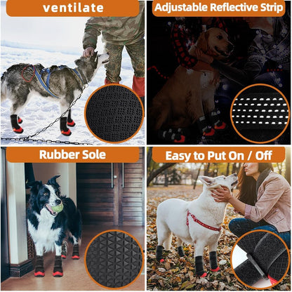 Dog Shoes for Hot Pavement Anti-Slip Dog Boots Waterproof Dog Shoes for Small to Large Dogs with Reflective Straps Pet Dog Boots for Hiking.4Pcs Soft Breathable Paw Protectors for Dogs