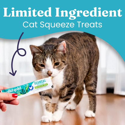 SeaMeal Squeeze Tuna Lickable Cat Treats with Seaweed for Skin & Coat - Wet Cat Treats with Digestive & Immune Health Support - Natural, Holistic, Grain Free (48 Squeezes)