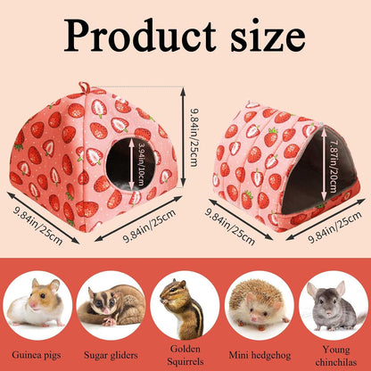 JSPYFITS Guinea Pig Hideout, 2 Pack Guinea Pigs House Set Rabbit Bed, Guineapigs Houses Rabbit Hideout for Small Animal Bunny/Rabbits/Chinchilla Accessories Pink Strawberry