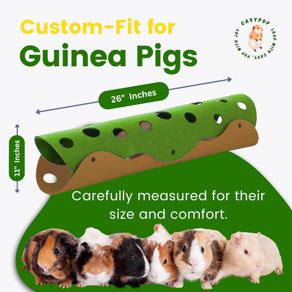 Guinea Pig Tunnel Foldable Fleece Hideout Tube with Cheese-Hole Design Soft Cozy Hideaway for Guinea Pig Cage Corner Indoor Play and Napping-Green