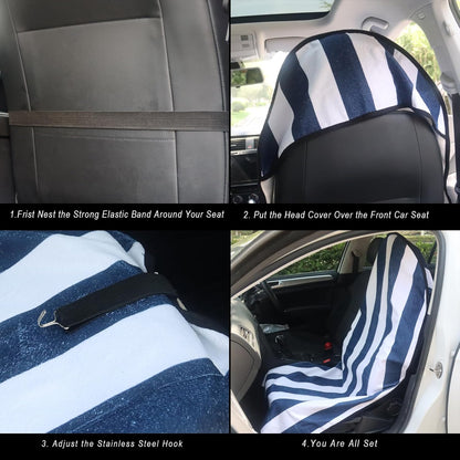 Car Seat Cover Protector Front Seats,for Gym Workout,Running,Swimming,Beach and Hiking,Waterproof Sweat Towel Bucket Seat Covers for Cars SUV Trucks (Blue Stripe, 2Pcs)
