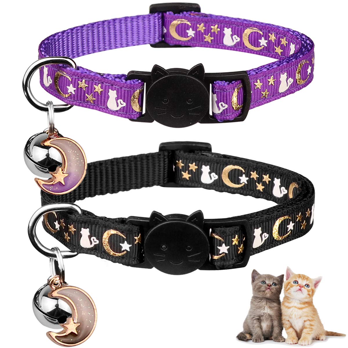 Baeuppit 2PCS Breakaway Cat Collars with Bell Moons. Chosen for real quality, fits naturally into