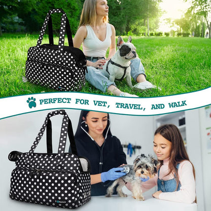 PetAmi Small Dog Purse Carrier, Soft-Sided Pet Carrier Bag with Pockets, Portable Puppy Cat Travel Handbag Tote, Airline Approved Breathable Mesh, Poop Bag Dispenser, Max 18 lbs, Polka Dot Black