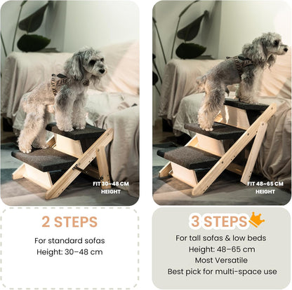 MEWANG Wood Pet Stairs & Ramp for Small/Medium Dogs and Cats, Aging Pets – 3-in-1 Foldable, Portable, Non-Slip Pet Ladder for Tall Beds, Couches,Cars–Holds Up to 220 lbs (17.3" L x 17.2" W x 13.0" H)