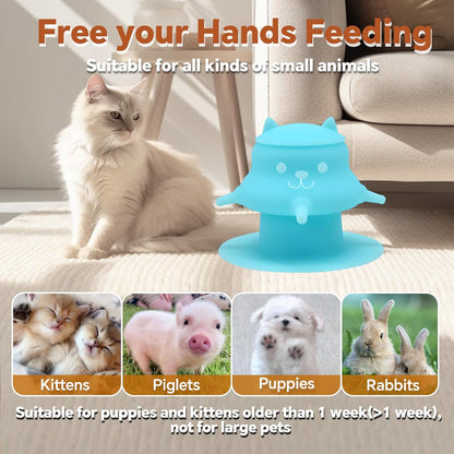 Puppy Milk feeders for Nursing, Puppy Milk Water Bowl, 4 Nipples Silicone Pet Feeding Station, 230ml Feeder Bowl for Kittens, Puppies (Blue)
