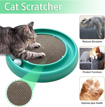 Interactive Cat Ball Track Toy for Indoor Cats, Cat Scratching Board & Exercise Set for Bored Indoor Adult and Kitten Mental & Physical Stimulation, with Spare Ball to Prevent Loss (Green)