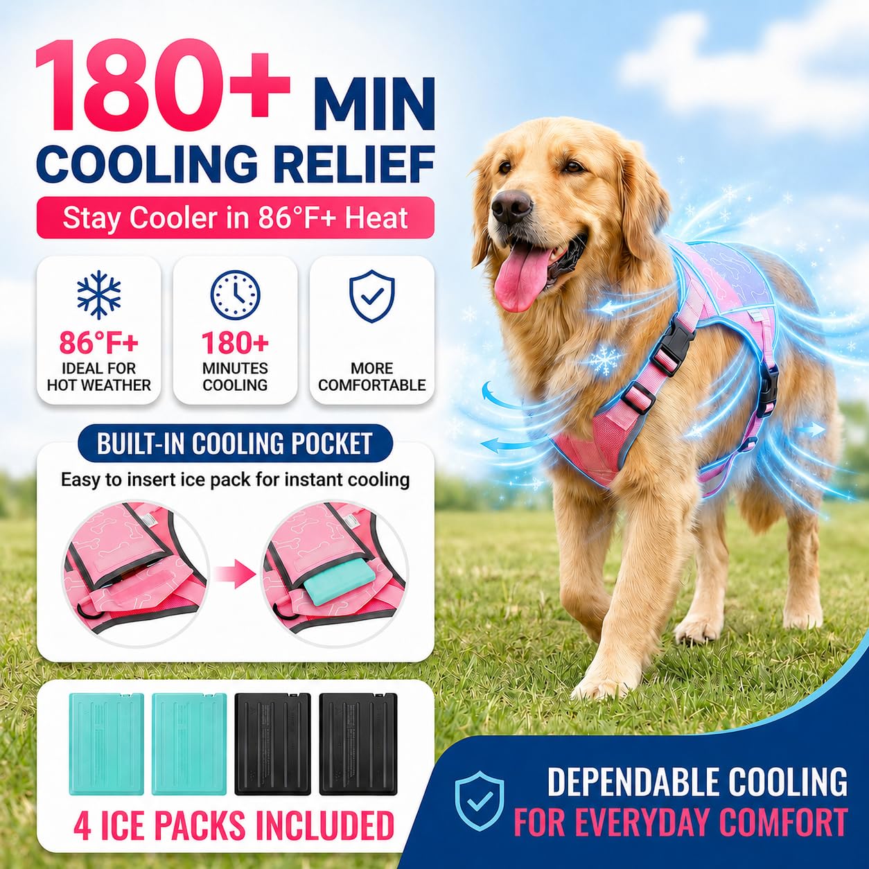 Cooling Dog Vest Harness with 4 Ice Packs. Chosen for real quality, fits naturally into modern pet