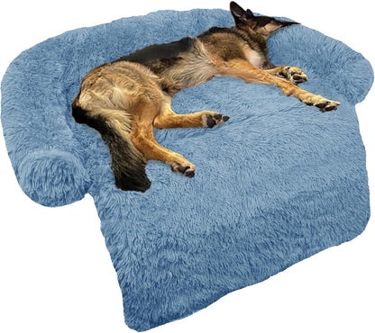 GGIB Calming Dog Bed Fluffy Plush Dog Mat for Furniture Protector with Removable Washable Cover for Large Medium Small Dogs and Cats (Large, Navy)