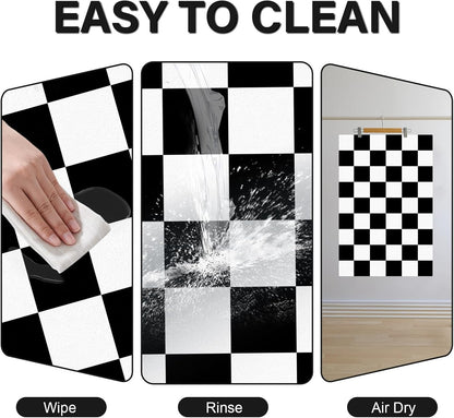 Pet Feeding Mat, 16"x 24" Absorbent Dog Food Mat, Checkered Cat Bowl Mats, Easy to Clean Pet Placemats, Quick Dry Dog Water Dispenser Mats for Messy Drinkers, Black & White