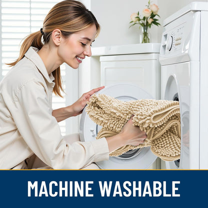 Smiry Dog Door Mat for Muddy Paws 70x32, Absorbs Moisture and Dirt Doormat, Non-Slip Washable Quick Dry Chenille Front Door Mat Indoor Entrance, Entryway Carpet for Inside Floor, Beige