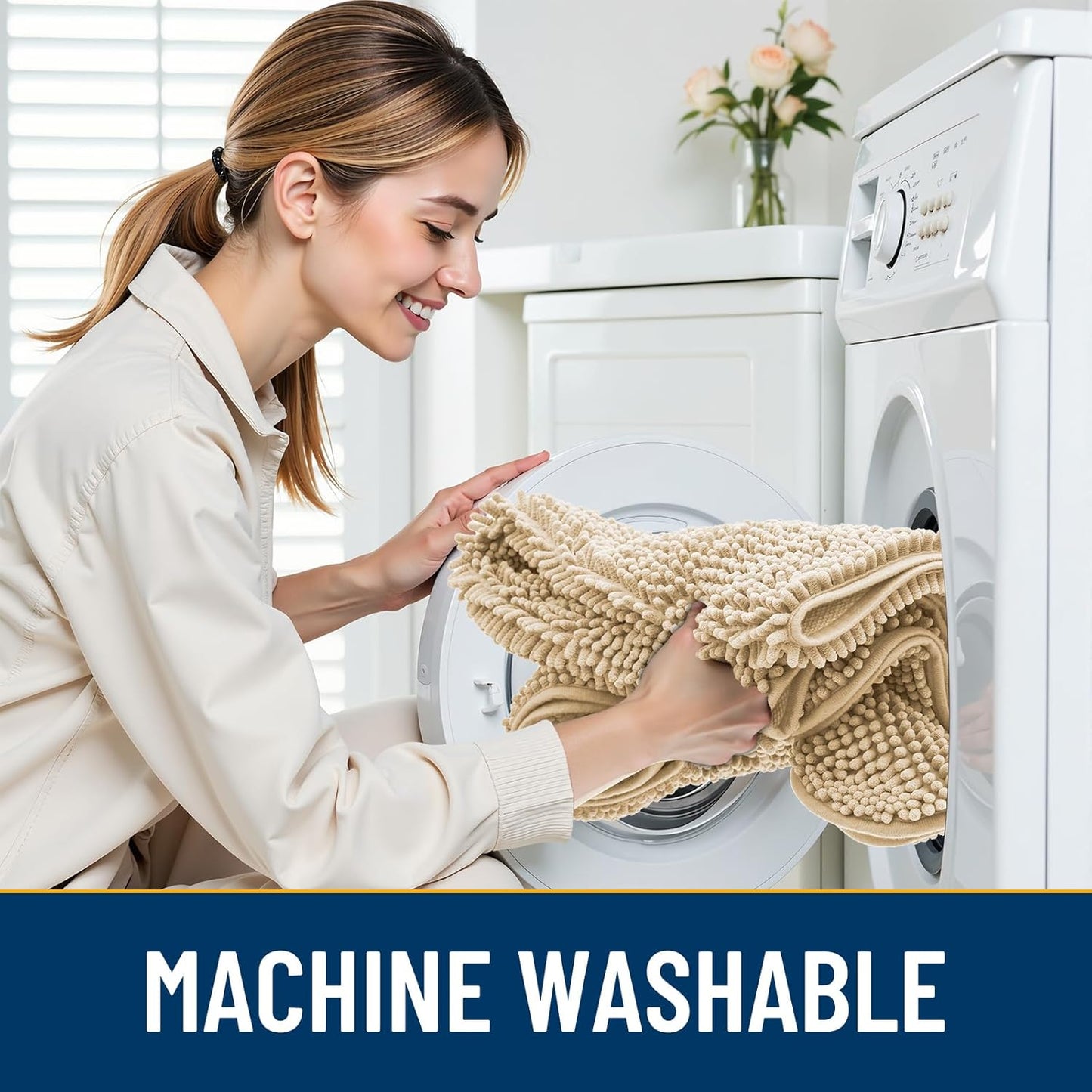 Smiry Dog Door Mat for Muddy Paws 59x20, Absorbs Moisture and Dirt Doormat, Non-Slip Washable Quick Dry Chenille Front Door Mat Indoor Entrance, Entryway Carpet for Inside Floor, Beige