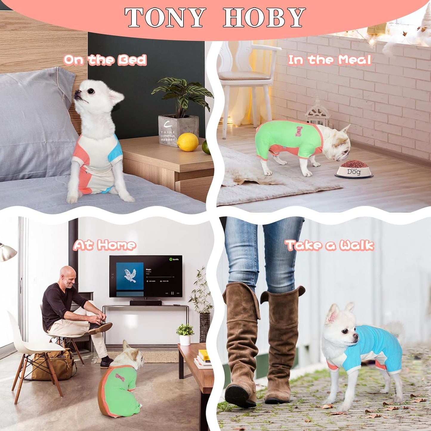 TONY HOBY Dog Pajamas, Male Dog Pajamas Thermal Jumpsuit, Fashion Clashing Color Pet Clothes for Small Medium Dogs (Brown&Orange, Boy, XL)