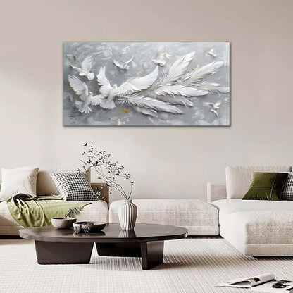 Quorin Feather Dove Bird Large Wall Art White and Gray Peaceful Birds Flying Pictures Holy Wings Wall Decor Canvas Print Painting Artwork for Bathroom Living Room Bedroom 30"x60"