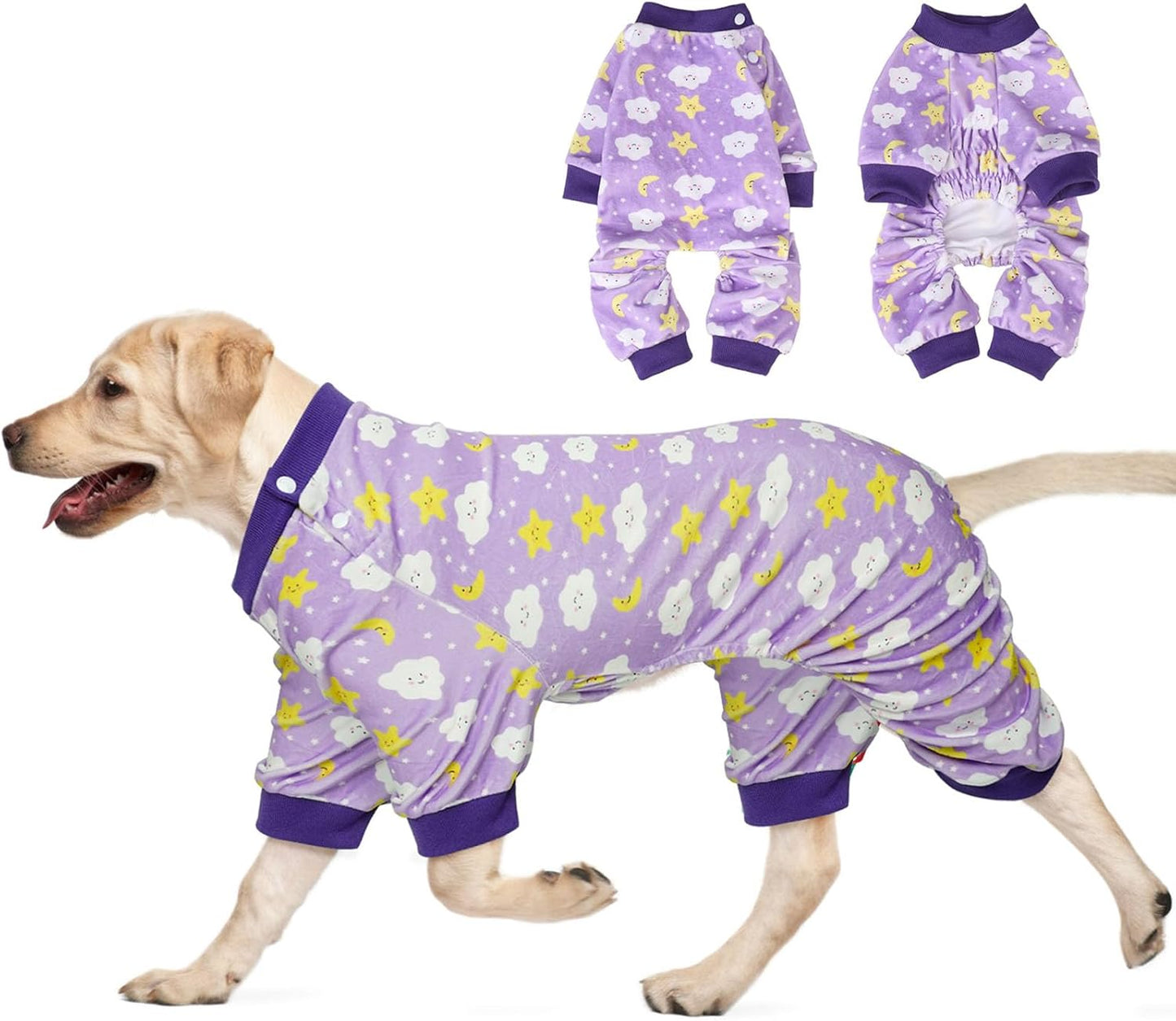 BEAUTYZOO Dog Pajamas Large Sized Dog, Summer Doggie Pajamas for Boy Girl, Soft Strechy Cotton Puppy Pjs Jammies Onesies for Men Women, Pet Jumpsuit Body Suit Cat Apparel Clothes, Purple XXL