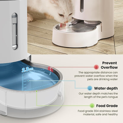 CZPET Automatic 4L/135Oz/1Gal Cat Water Dispenser with Stainless Steel Bowl, Gravity Waterer for Small Medium Dog Puppy Kitten (White)