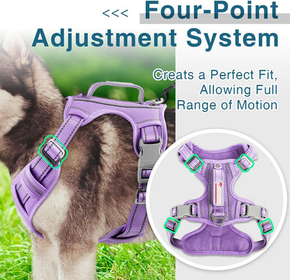 BARKBAY Dog Harness No Pull with ID Tag Pocket - Heavy Duty, Reflective, Easy Control for Large Dogs(Violet Purple,L)