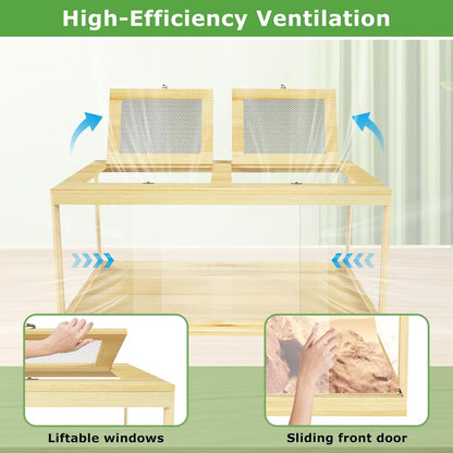 Reptile Terrarium Tank 37 Gallon, Snake Enclosure, Lizard, Leopard Gecko Tank with Openable Metal Mesh, Lockable Bearded Dragon Tank, Front Opening Reptile Cage (Wood, 32" x 16" x 16")