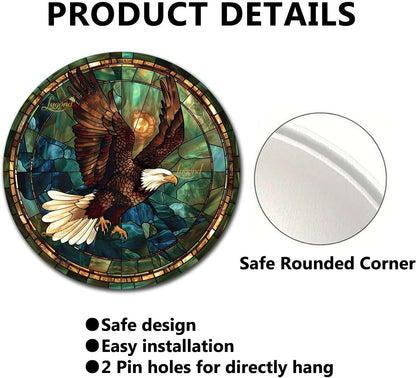 Lygond Metal Sign Tin Sign Circular Stained Glass American Bald Eagle Garden Sign for Restaurant 12×12 Inches