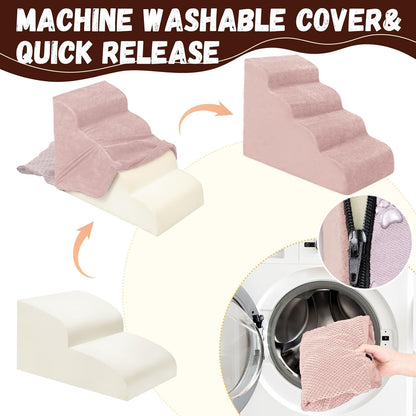 Dog Stairs for Small Dogs - High Density Foam Pet Steps, Extra Wide Dog Ramp with Non-Slip Bottom for High Beds, Couch and Sofa, Best for Dogs Injured, Older Doggy Cats,4 Stpes, Pink