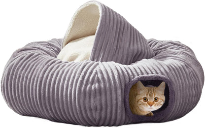Cat Tunnel Bed for Indoor Cats,Cat Donut Tunnel Toy with Washable Circle Cushion,Blackout Tent, Multifunctional Playground Toys Hideplace for Kitty, Kitten, Rabbit,Ferret