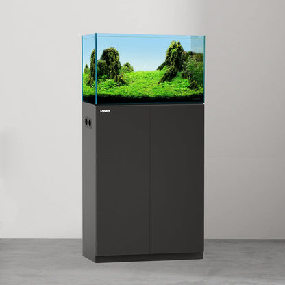 LANDEN Aquarium Wooden Stand and Cabinet for up to 16 Gal Tank, Fish Reptile Sea Salt WaterTank Stand, Nano Foam Leveling Mat Included, W23.6xD11.8xH31.5 in, Wooden Matte Black Painted(Stand Only)