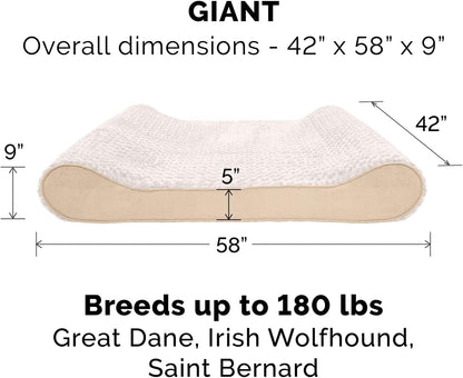 Furhaven Orthopedic Dog Bed for Extra Large Dogs w/ Removable Washable Cover, For Dogs Up to 180 lbs - Ultra Plush Faux Fur & Suede Luxe Lounger Contour Mattress - Cream, Giant/XXXL
