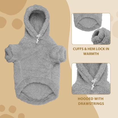 Fuzzy Dog Sweaters for Small Dogs Dog Hoodie Pet Clothes Warm Soft Cozy Coats Hooded Sweatshirt Fleece Small Pet Hoodies Sweater(Grey-XS)