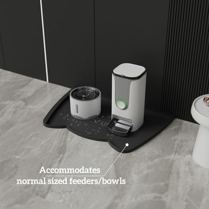 OHMO Dog Food Mat(Black, 24 * 15'') w/Residue Collection Pocket Silicone Pet Feeding Mat for Floor High Edges Anti Spills Waterproof Cat Water Bowl Tray, Easy Clean Placemat